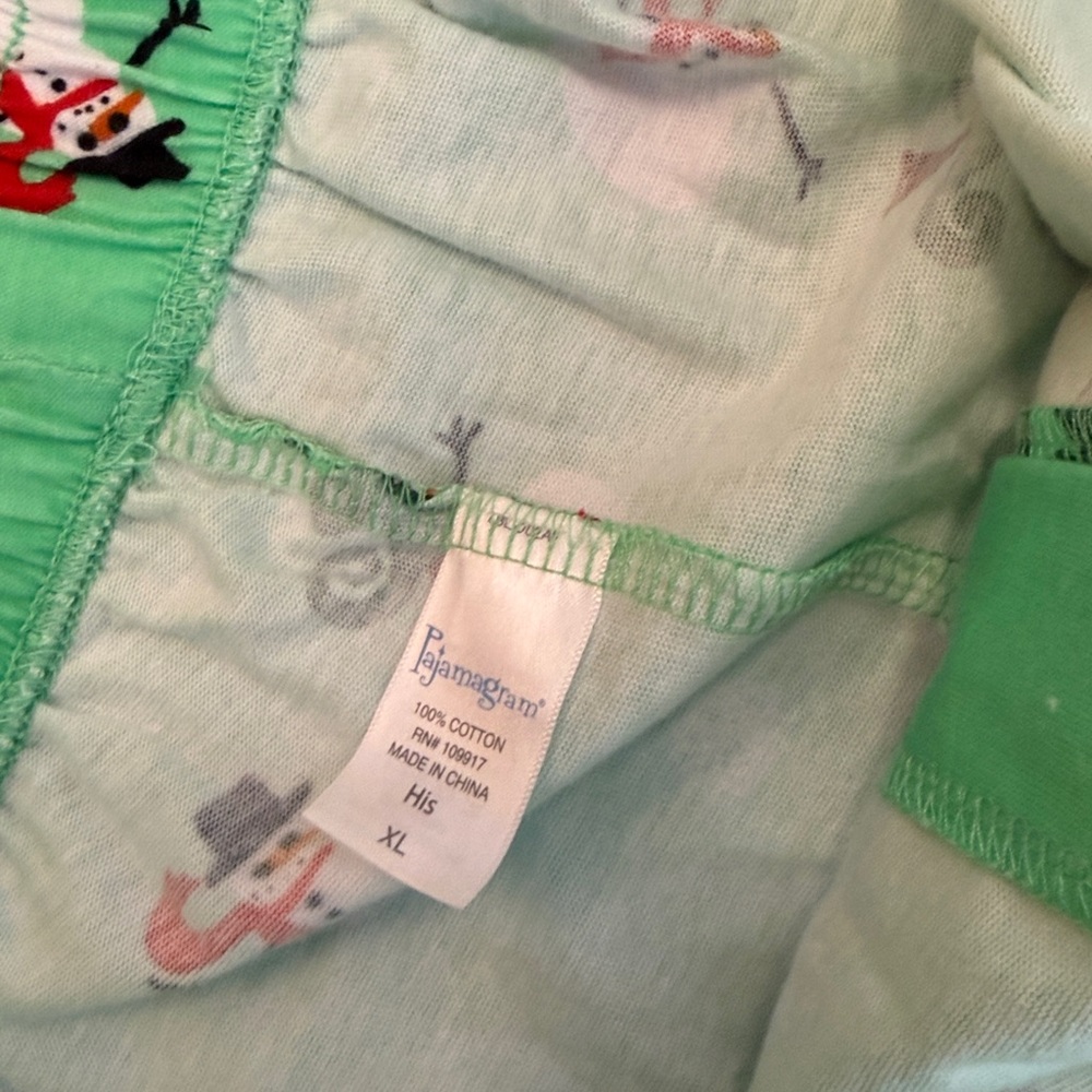 Pajamagram Mens Christmas Pajamas Set Green Top Snowman Pants XL NWT - Picture 6 of 10